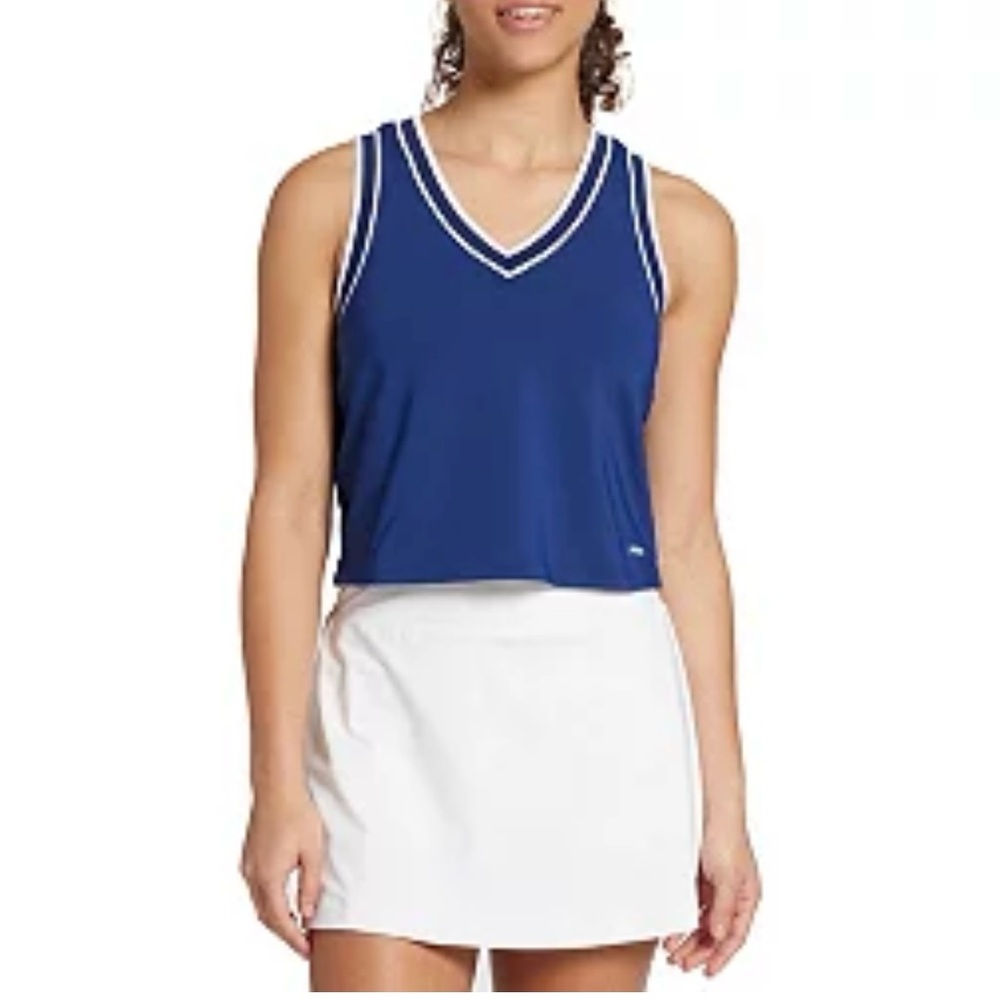 Prince Tennis V Neck cropped tank top Navy Blue white‎ Womens size large NWT